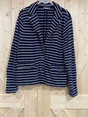 Croft & Barrow Blazer Size XL Navy White Striped Knit Jacket